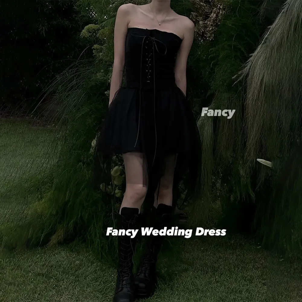 

Fancy Simple Black Wedding Dress A Line Soft Tulle Birtyday Party Dress Back Corset Customized