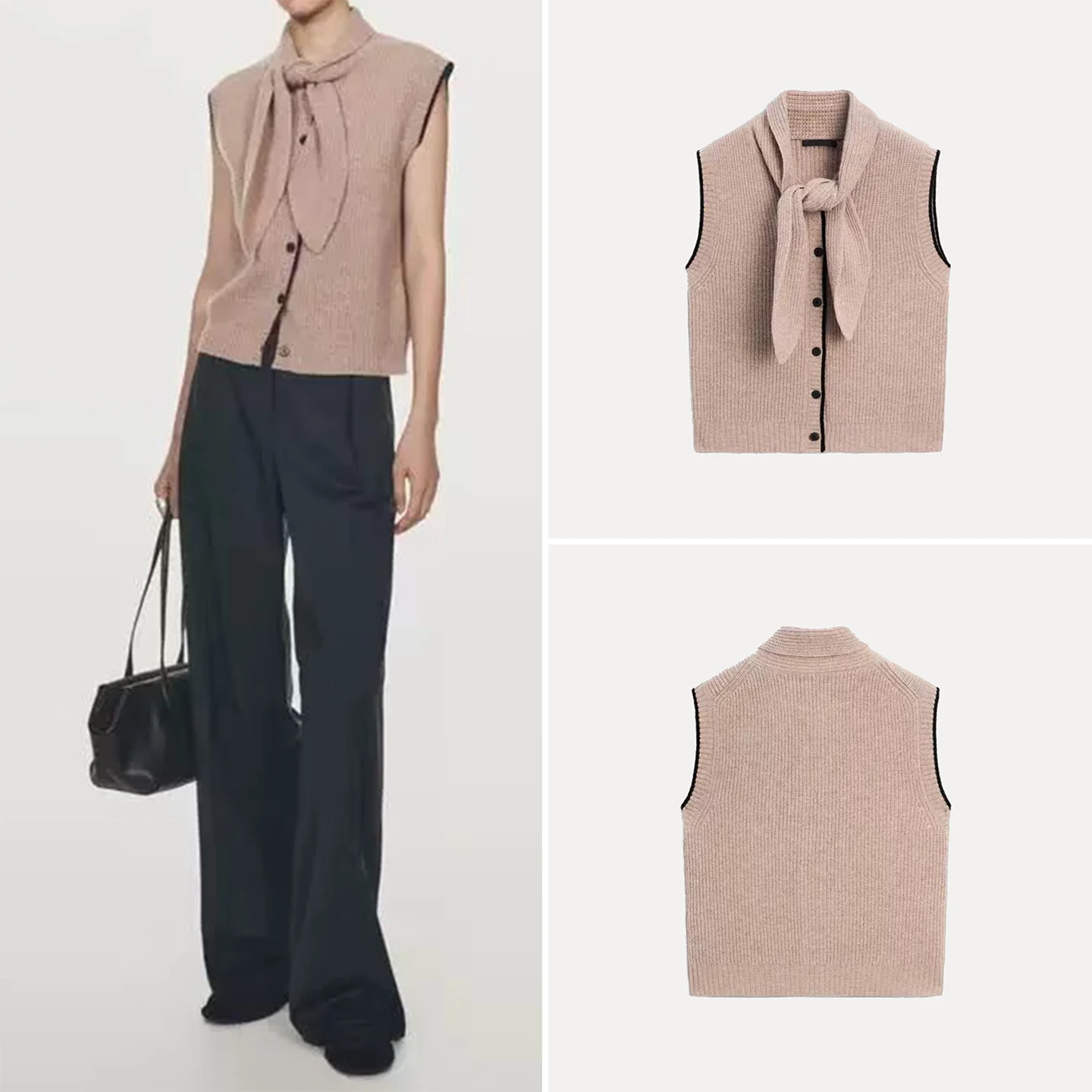 

Faionable Knitted Vest 2025 Autumn New Women's Sle Ele Color Blo Design Regular Thin for Teen Girls