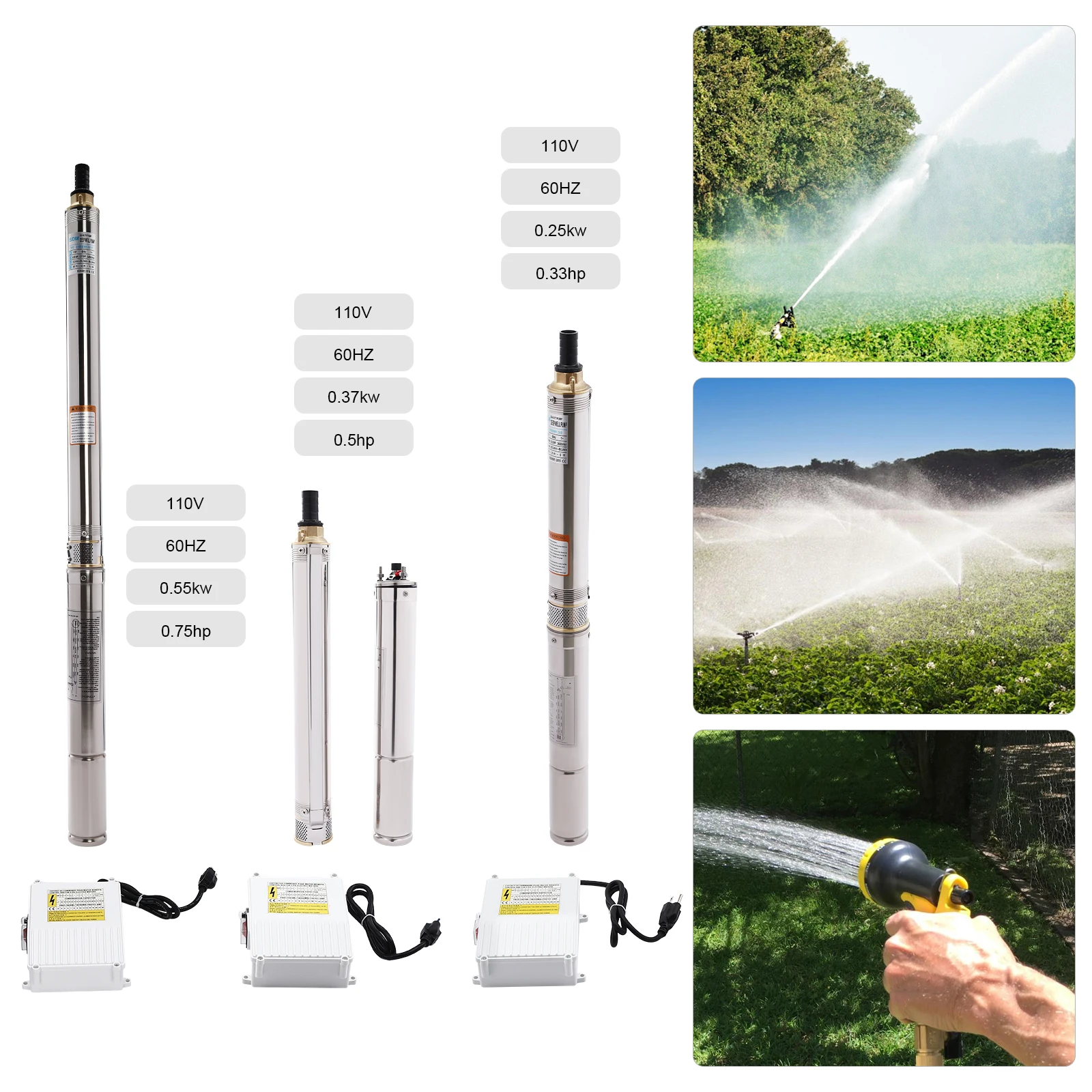 

Submersible Pump, Deep Well Pump, Deep Well Pump for Farm Irrigation 0.37kw 0.5hp/0.25kw 0.33hp/0.55kw 0.75hp