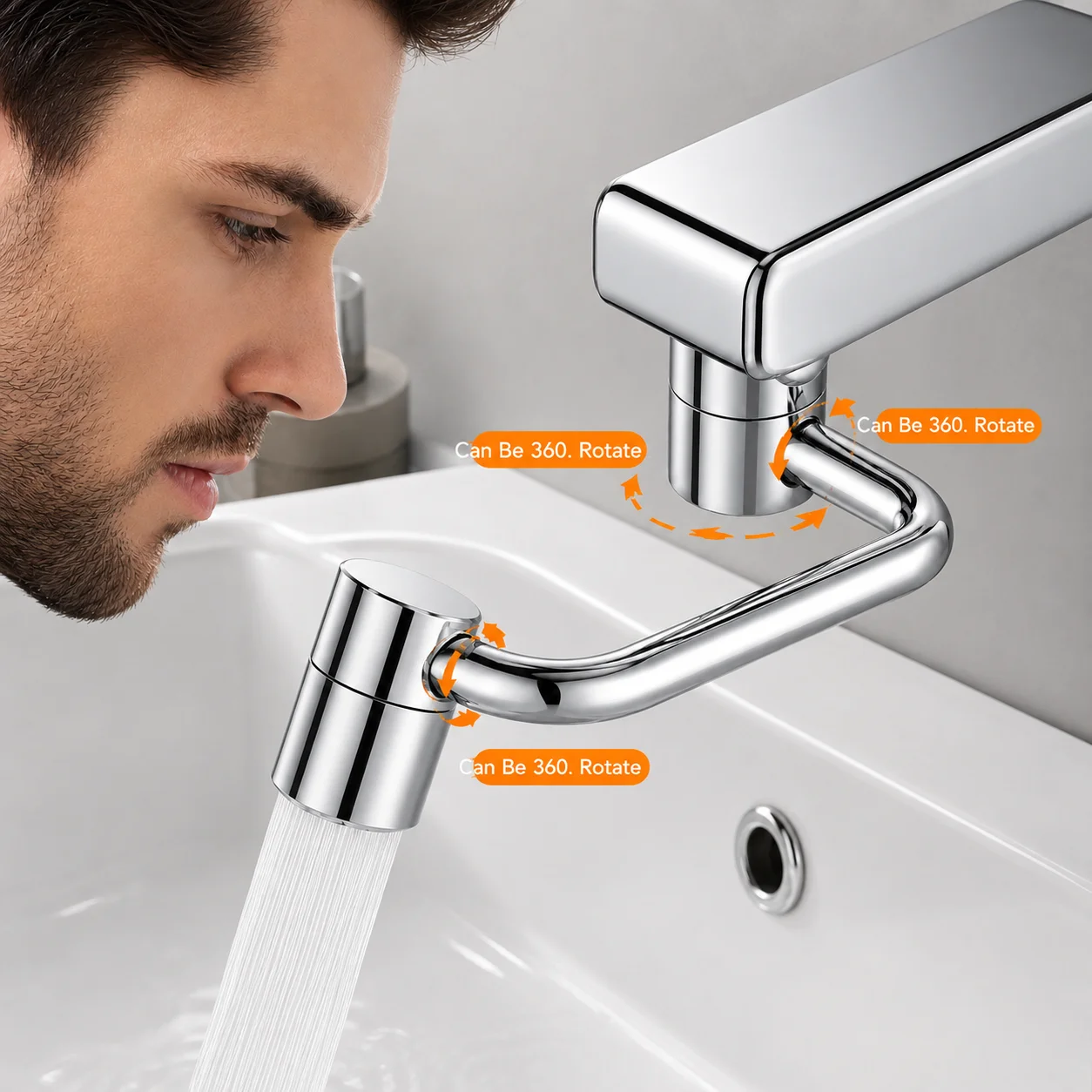 Aço Inoxidável 1080 °   Extensor de Torneira Giratório à Prova de Respingos com Modo de Pulverização Dupla, Adaptador Universal para Acessório de Pia de Banheiro