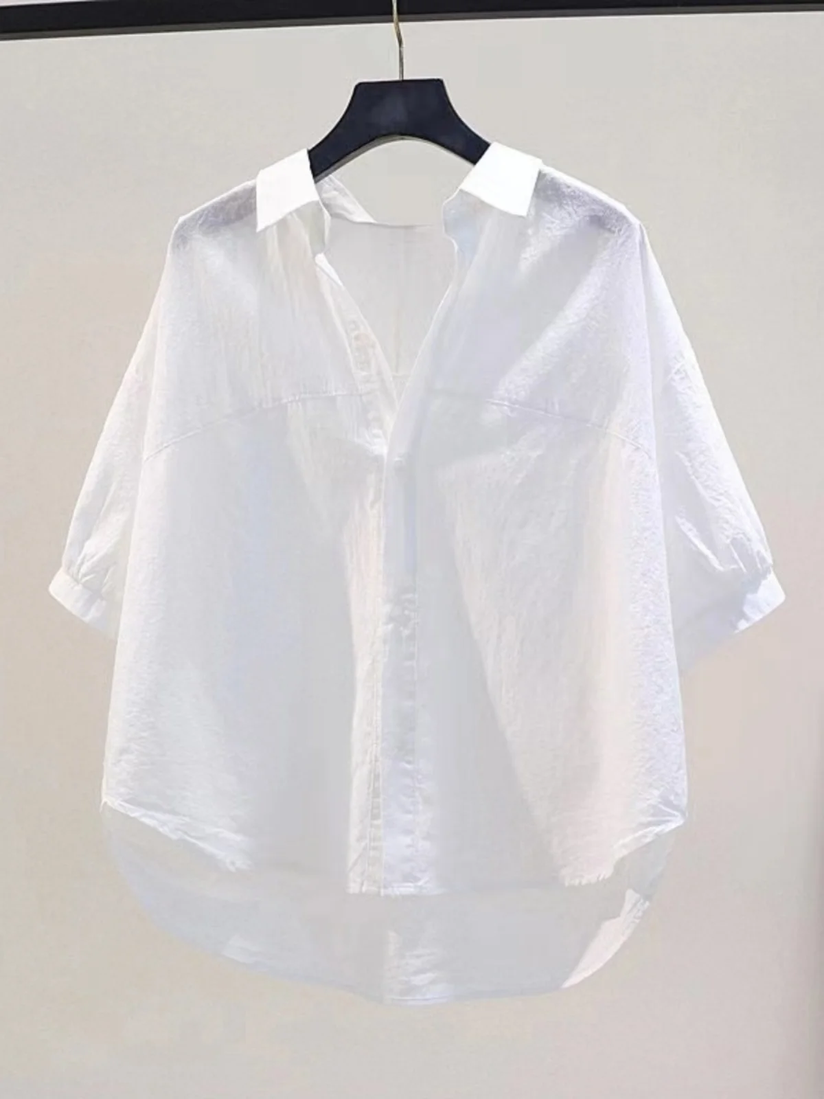 

Белая свободная женская рубашка без этикетки, летняя, модная, хлопковая, с воротником, дышащая, повседневная, стильная
