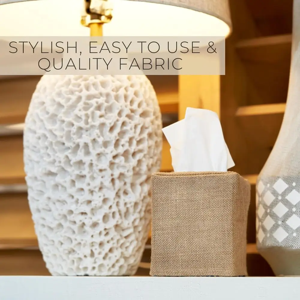 Stylish Tissue Box Cover - Burlap Holder for Square Tissue Boxes - Perfect Decorative Cube Cover for Bathroom and Home - view 4