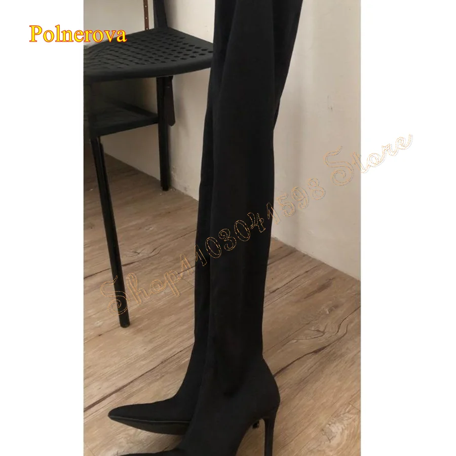 Tight Suede High Heel Boots for Women,Pointed Toe Thin Heel Zippered Over The Knee Boots Plus Size 2023 New Zapatos Para Mujere