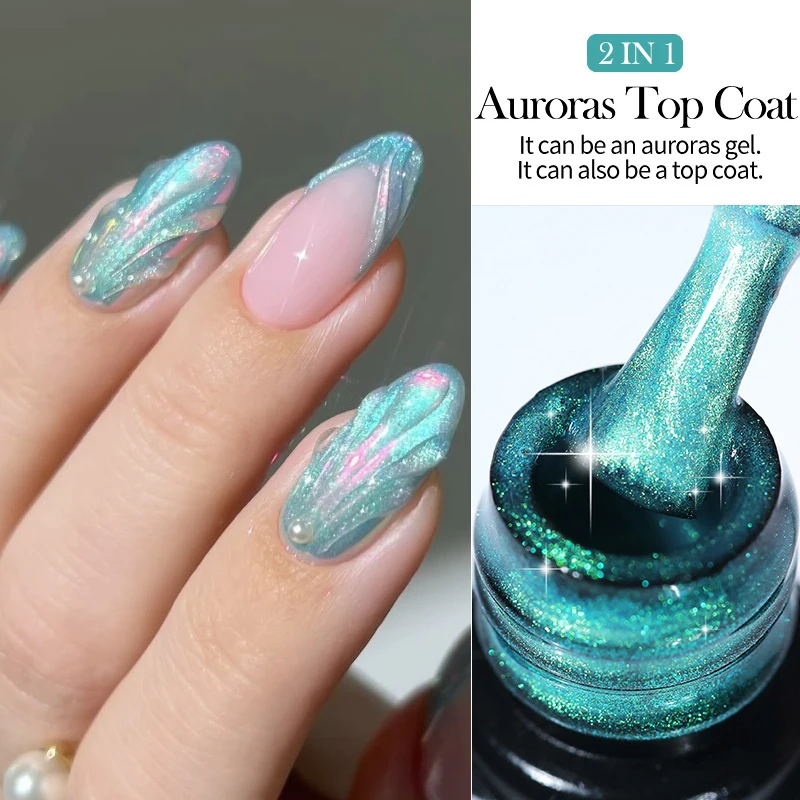 LILYCUTE 7ML Auroras Glitter Effect Top Coat Gel Nail Polish Spring Summer Long Lasting Manicure Nail Art Function Gel Varnish