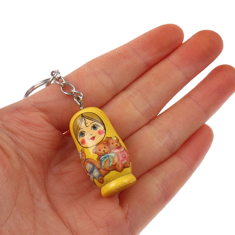 12Pcs/Set Matryoshka Russian Dolls Key Rings Drip Wood Keychains Decor Christmas Gift[Random Color]