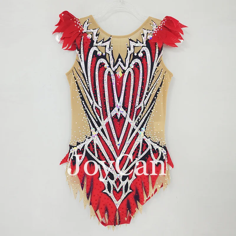 JoyCan Rhthmic Gymnastics Leotards Girls Women Red Spandex Elegant Dance Wear for Competitiion