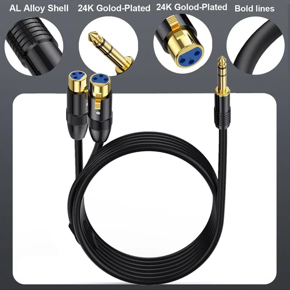 AA80 Dual Female XLR to 1/4 Inch TRS Stereo Male Plug Y-Splitter Cable 2-XLR Female to Quarter Inch Adapter Patch Cord-C