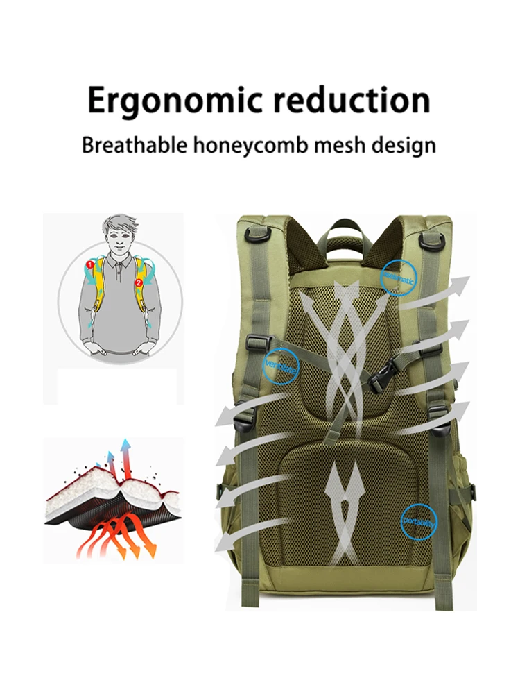 Sac à dos d'alpinisme en plein air pour hommes, sac à dos de voyage de camping, conception de poche de charge, grande capacité, initié, sac militaire DulMilitary