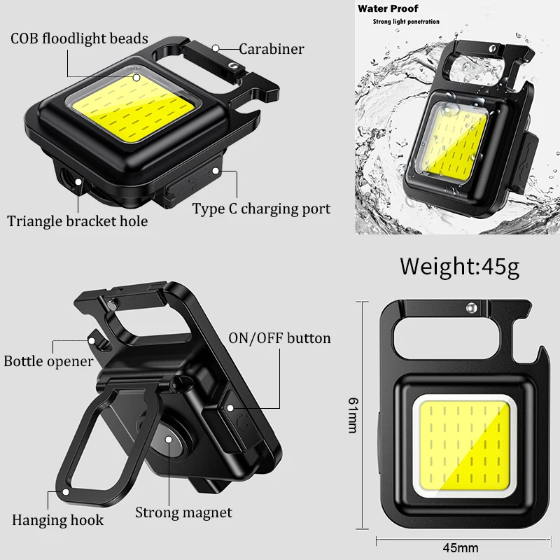 Mini-zaklamp sleutelhanger Draagbare zaklamp Waterdicht USB Oplaadbaar Voor buiten kamperen Vissen Kleine lichte kurkentrekker