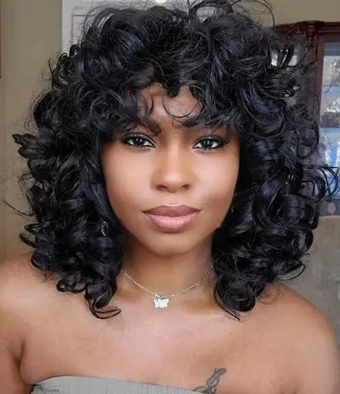 Short Curly Wigs for Black Women Curly Wig with Bangs Black Wigs for Black Women