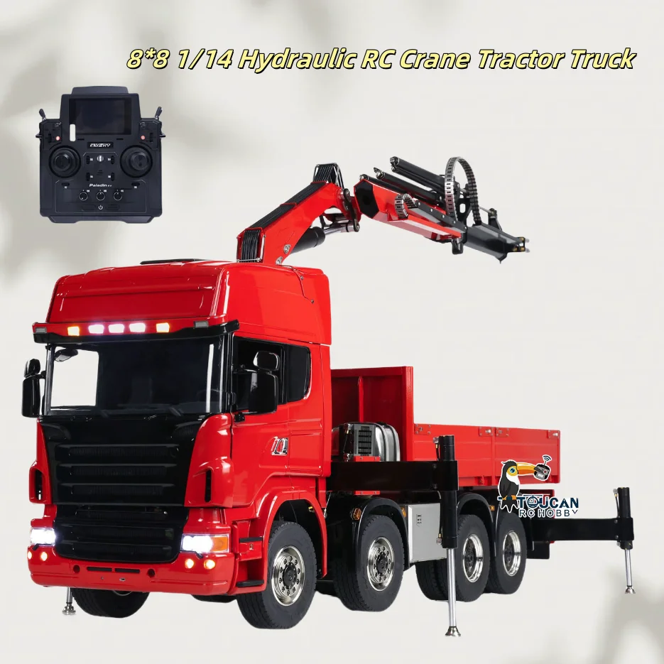 8x8 1/14 Hydraulic RC Crane Tractor Truck Electric Car Quick Attached Bucket Sound Light System Remote Control Vehicle Car Model