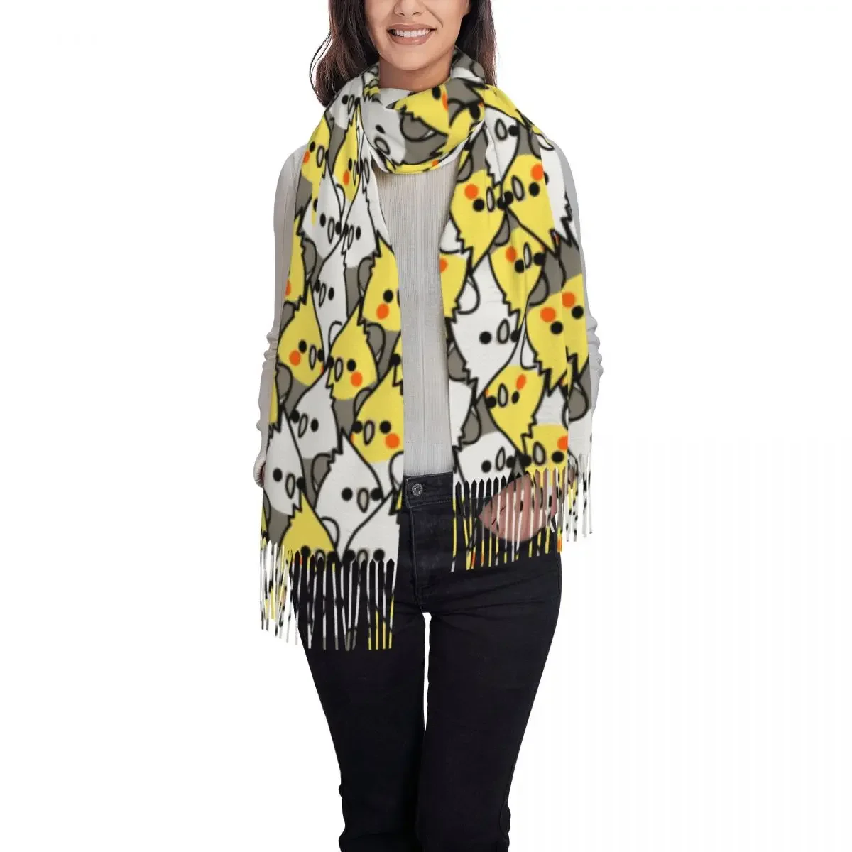 Custom Print Parrot Birds Cockatiel Squad Scarf Men Women Winter Warm Scarves Animal Shawl Wrap