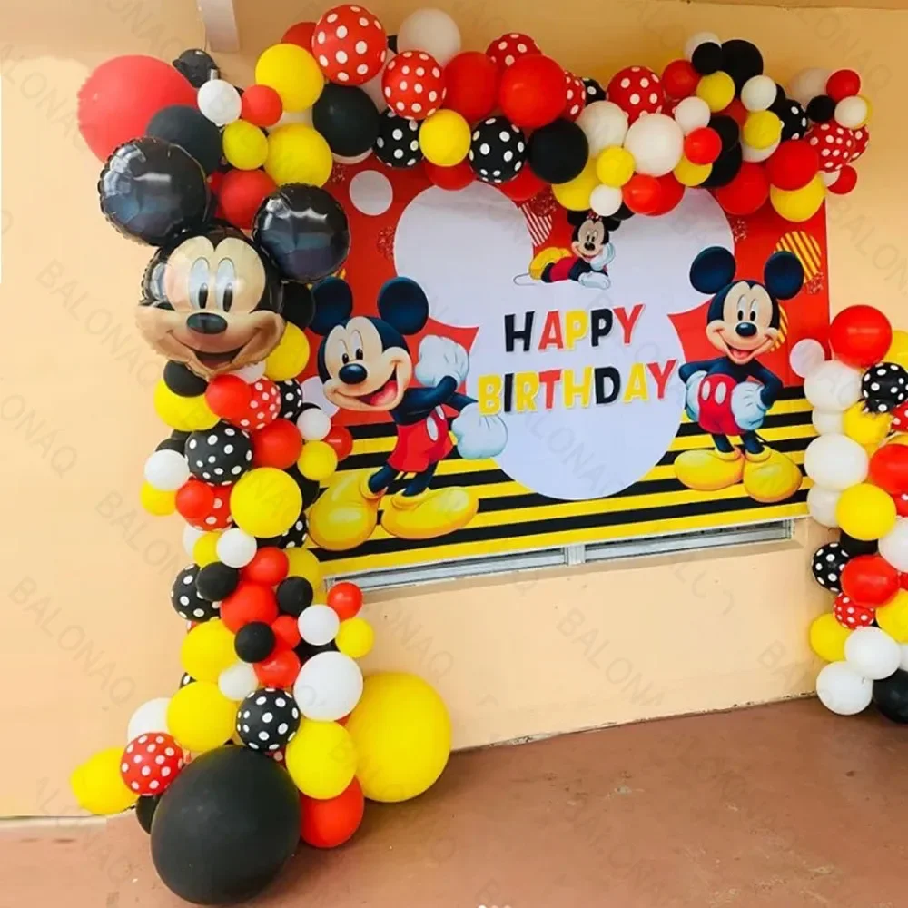 124pcs Disney Mickey Mouse Aluminum Film Balloon Yellow Black Ball 32inch red Number Balloon Birthday Party Baby Shower Decor