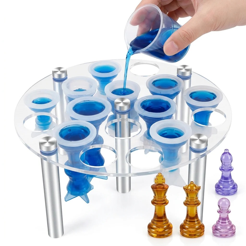 Checkerboard Chess Molds 3D Silicone Chess Resin Mold DIY Crafts Handmade Making Molds Family Party And Outdoor Board Games