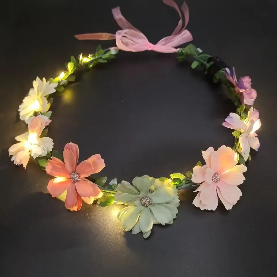 

10pcs Flower Crown Wreath Headband Floral Garland Headpiece for Women Girls Holiday Glow Party navidad Halloween