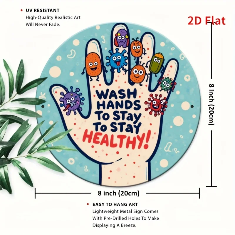 2D Flat - A Single Antibacterial Sign for a 2D Plane - a Fun Bathroom Decoration Featuring Colorful Bacteria - a Heavy-Duty Alum