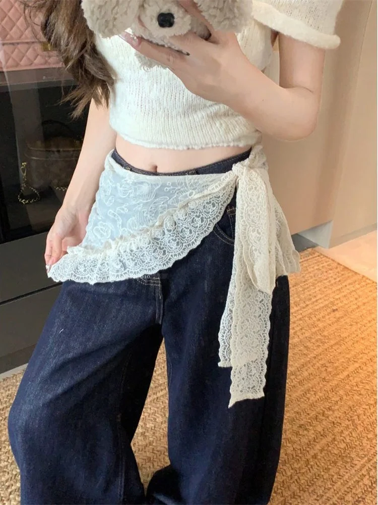 Sweet Style Heavy Embellished Lace Trim Scarf Women's Summer Unique Design Sensation Raised Flower Pattern Netting O...