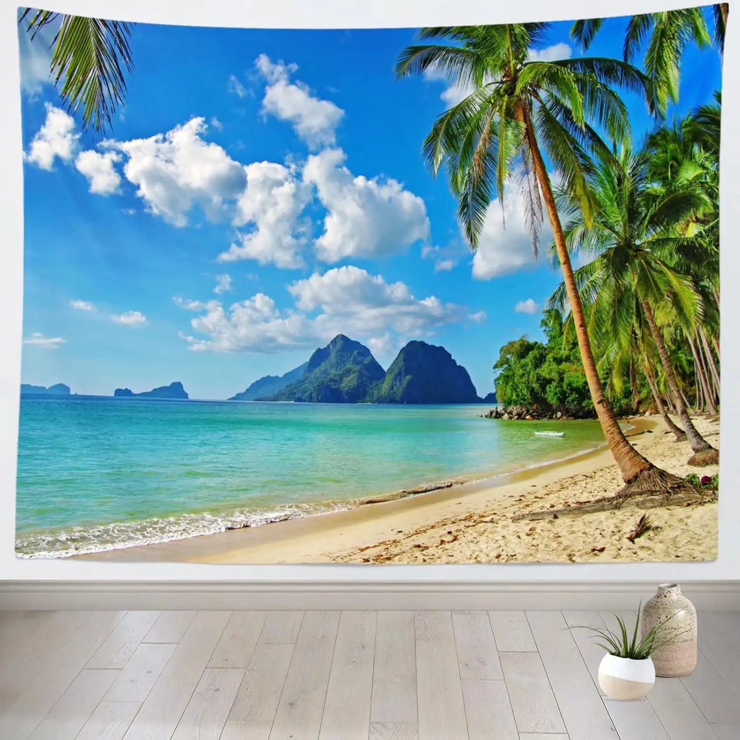 Ocean Beach Tapestry Tropical Seaside Island Palm Tree Waves Wall Tapestry Summer Hawaii Paradise Landscape Wall Hanging Hippie