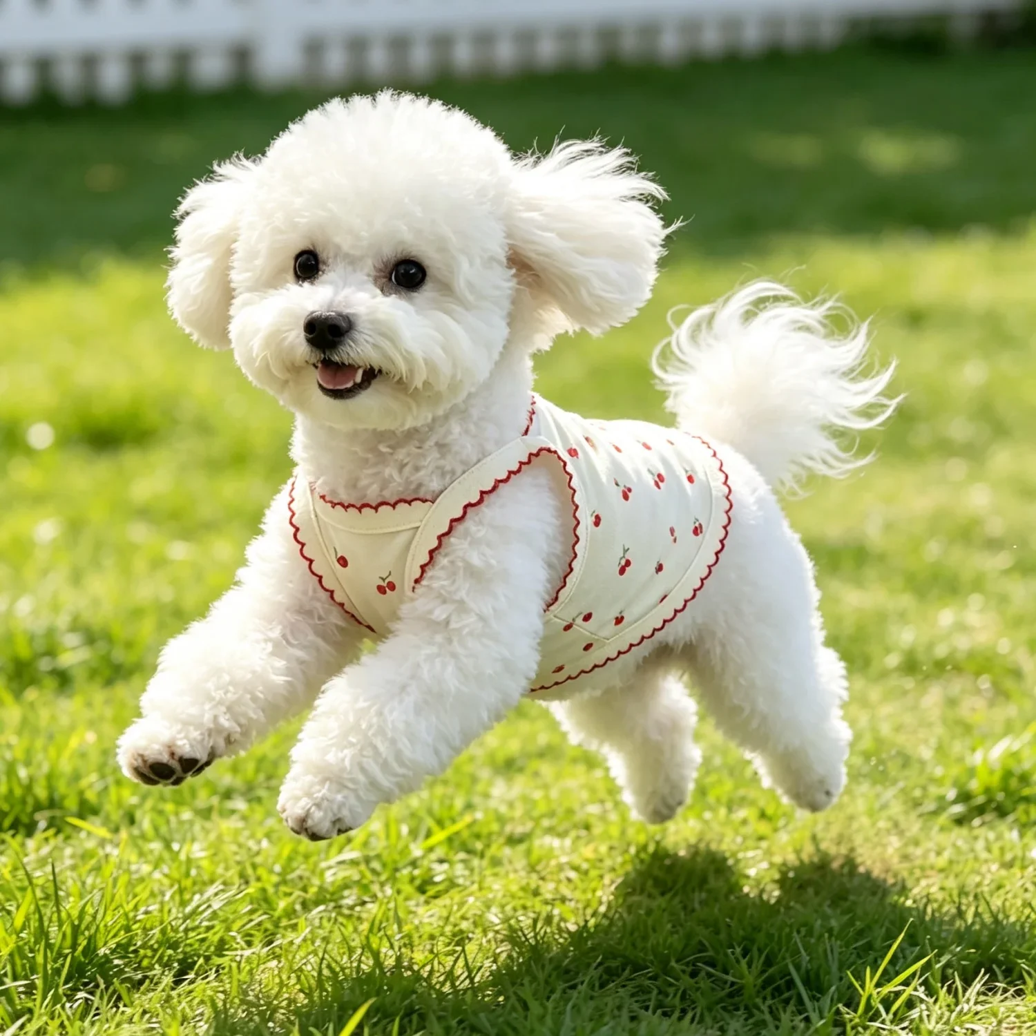 Sommerweste für kleine Hunde, niedliches Kirschmuster, Haustierkleidung, atmungsaktives ärmelloses Welpenshirt aus Baumwolle für Bichon Teddy Cat – Detail 6