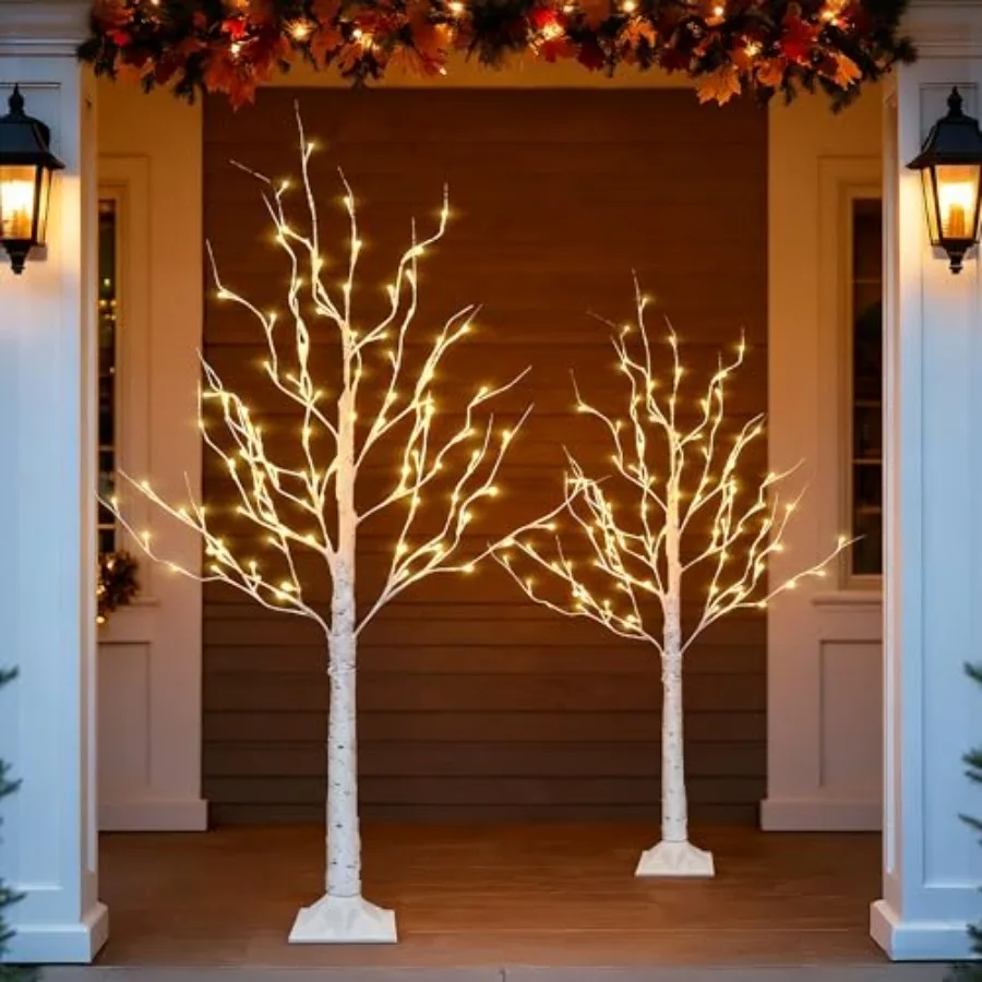 2 حزمة شجرة البتولا المضاءة 4 أقدام إجمالي 96 LED شجرة عيد الميلاد الاصطناعية المضاءة مسبقًا مع مؤقت لتزيين العطلة الداخلية والخارجية #6