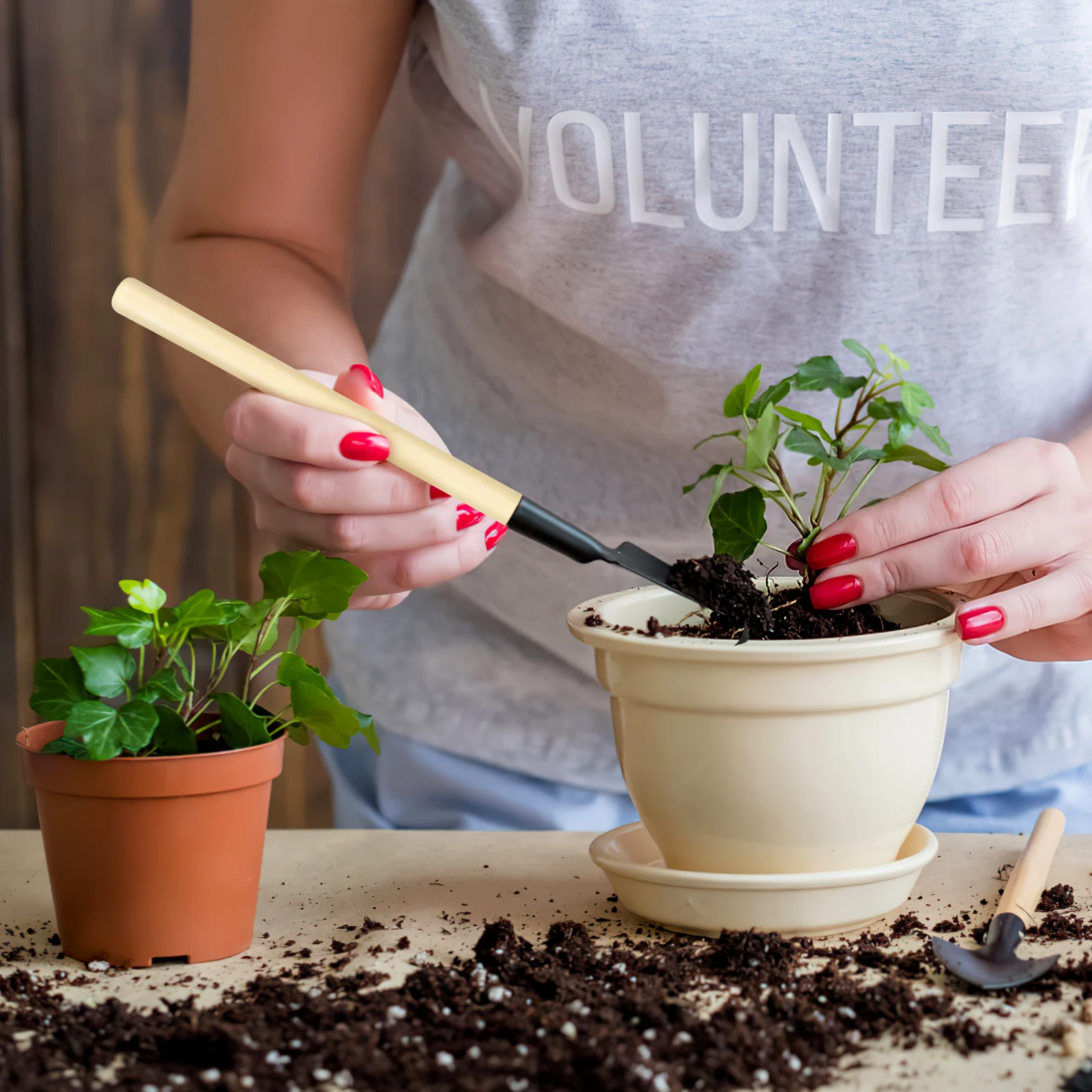 

2 set Mini Garden Tools Set Wooden Handle Lightweight Durable Gardening Kit For Planting Transplanting Seedling Bonsai