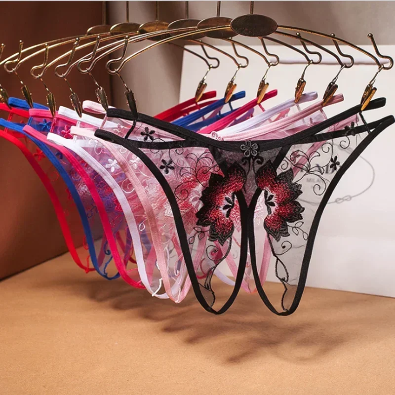 

Low Waist Women's Open Crotch Lace Thong Transparent Seamless G-string Breathable Panties Underwear Briefs