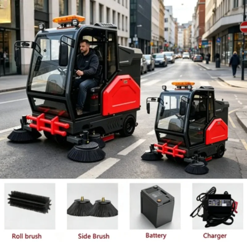 Heavy-Duty Self-Propelled Ride-On Street Sweeper for Airport Runway Debris Removal and Apron Surface Maintenance