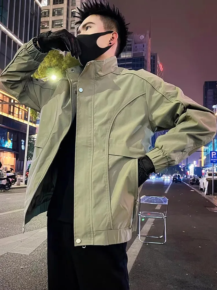 

Spring Autumn New Sle Men's Pure Color Stand Collar Zipper ket Jaet Casual Faion Workwear Outerwear Polyester Fabric