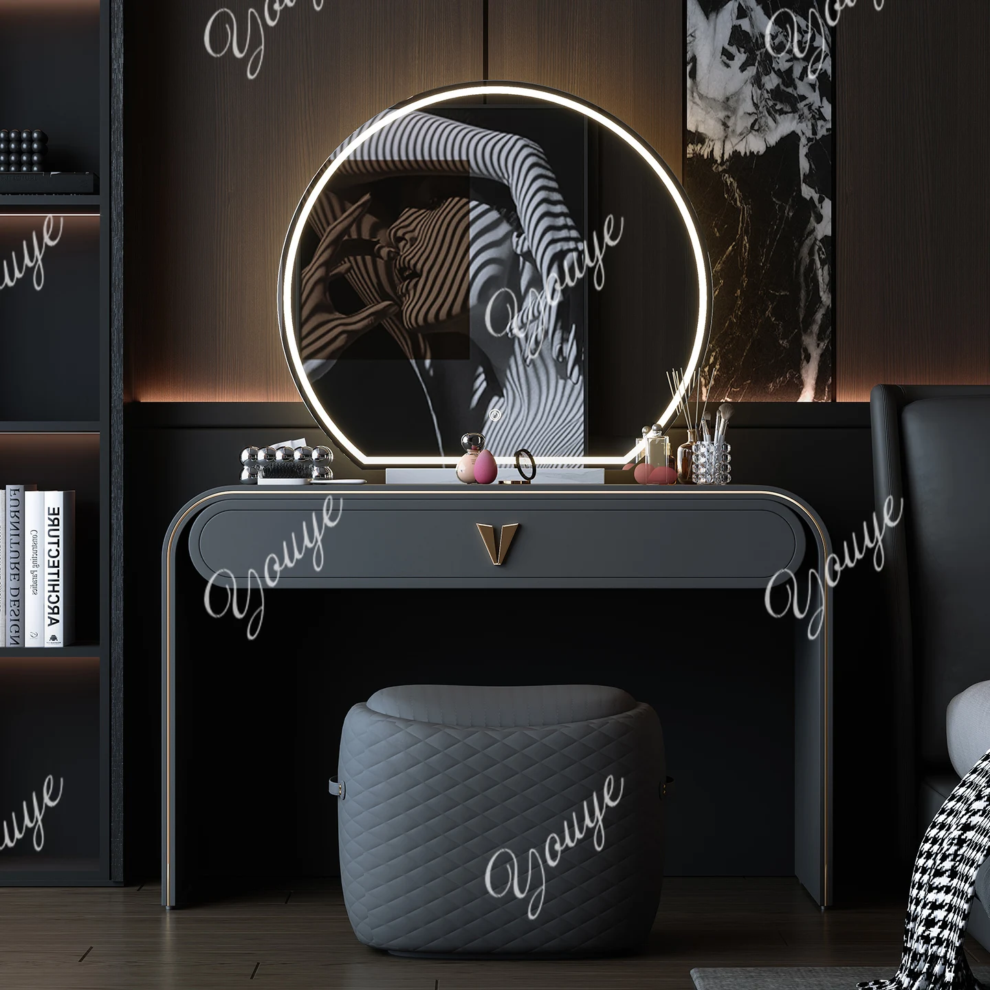 

Italian minimalist dresser, modern minimalist small apartment, large mirror, high-end feeling, all solid wood makeup table