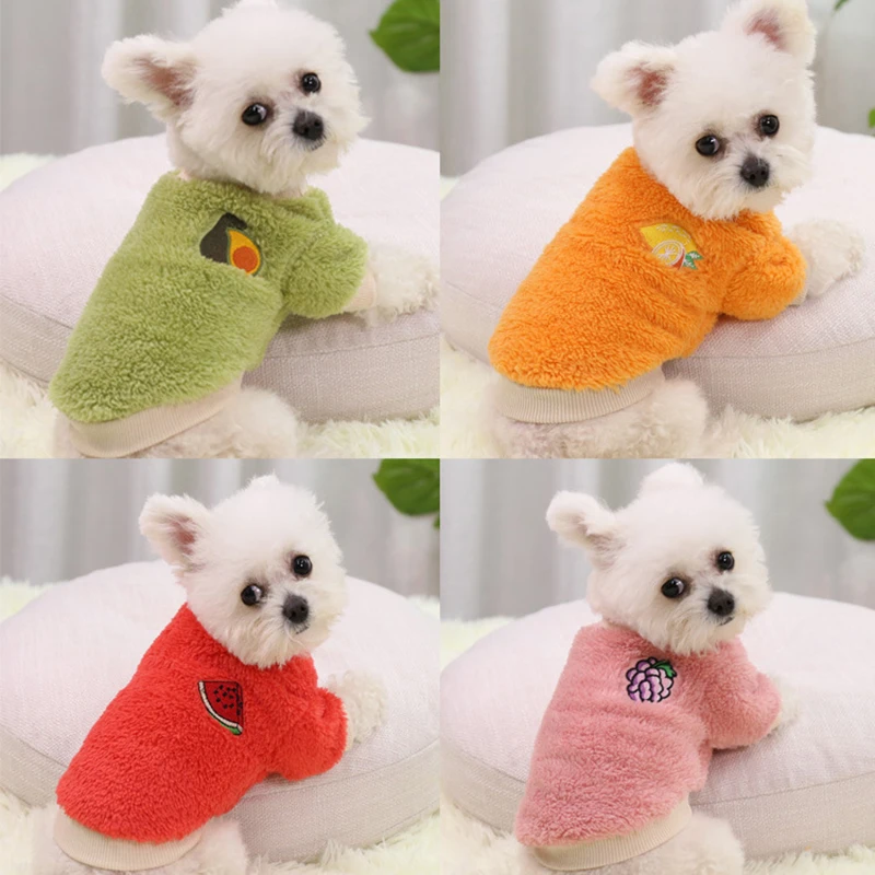 Colete de pelúcia quente com frutas para cães, roupas para cães pequenos e médios, casaco para Yorkies, chihuahua, shih tzu, pug, cachorro, gato