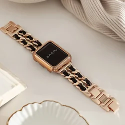 Women Steel Strap for Apple Watch series 9 8 7 6 se 5 4 49mm 45 Luxury Metal band for iwatch 44 40mm 41 Leather double Bracelet