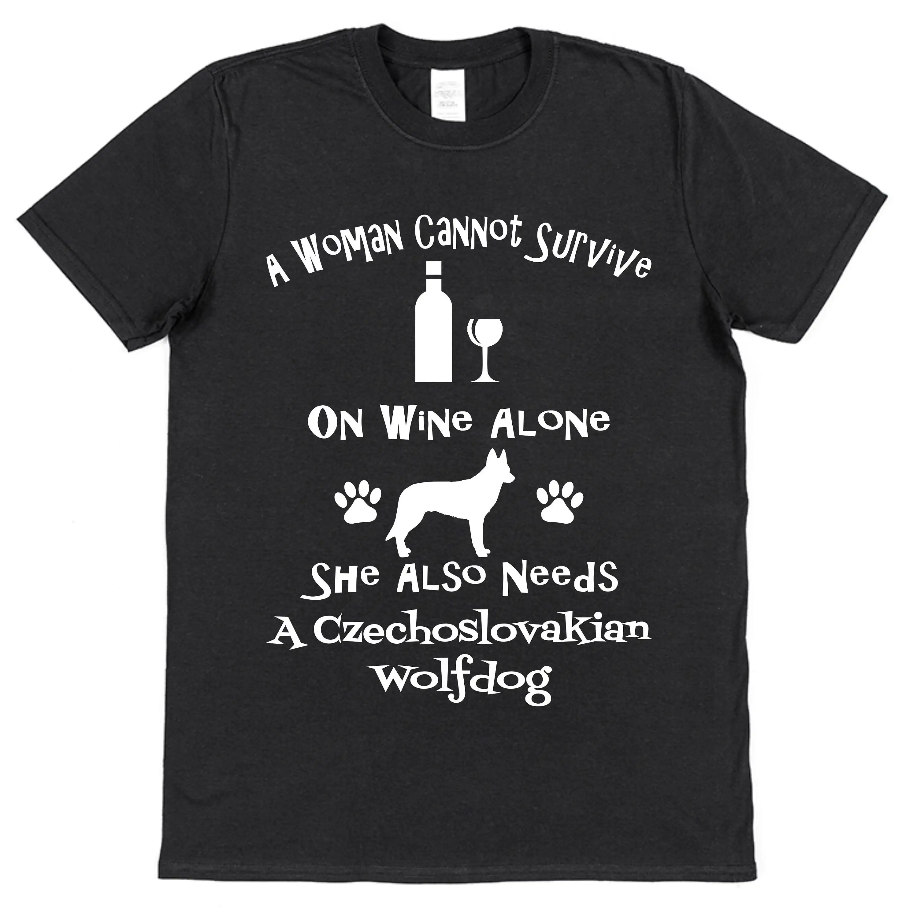 A Woman Cannot Survive On Wine Alone She Also Needs Czechoslovakian Wolfdog T Shirt Loose Fitted Styles Dog Lover Pet