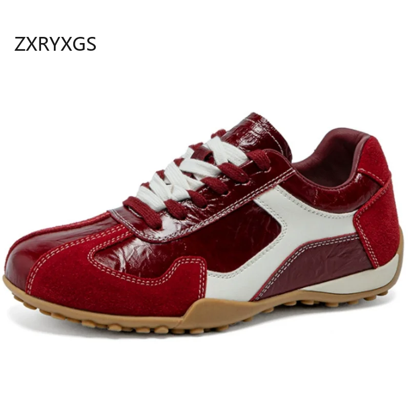 ZXRYXGS 2026 Top Cowhide Splicing Spell Colors Genuine Leather Sneakers Fashion Casual Shoes Women's Sneakers Trend Shoes New