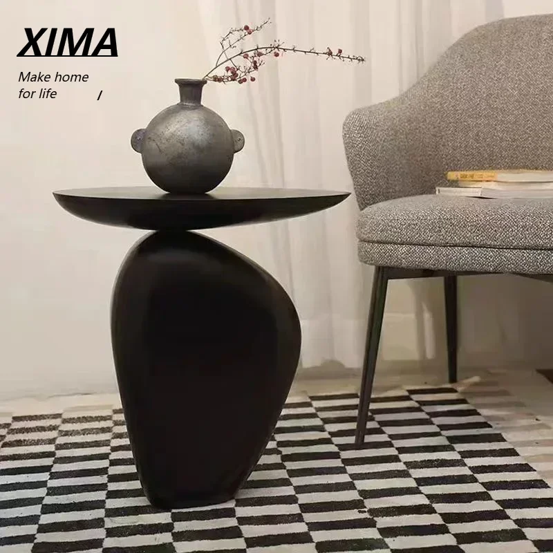 Modern wabi-sabi style black pebble side table creative special-shaped home living room bedroom corner table