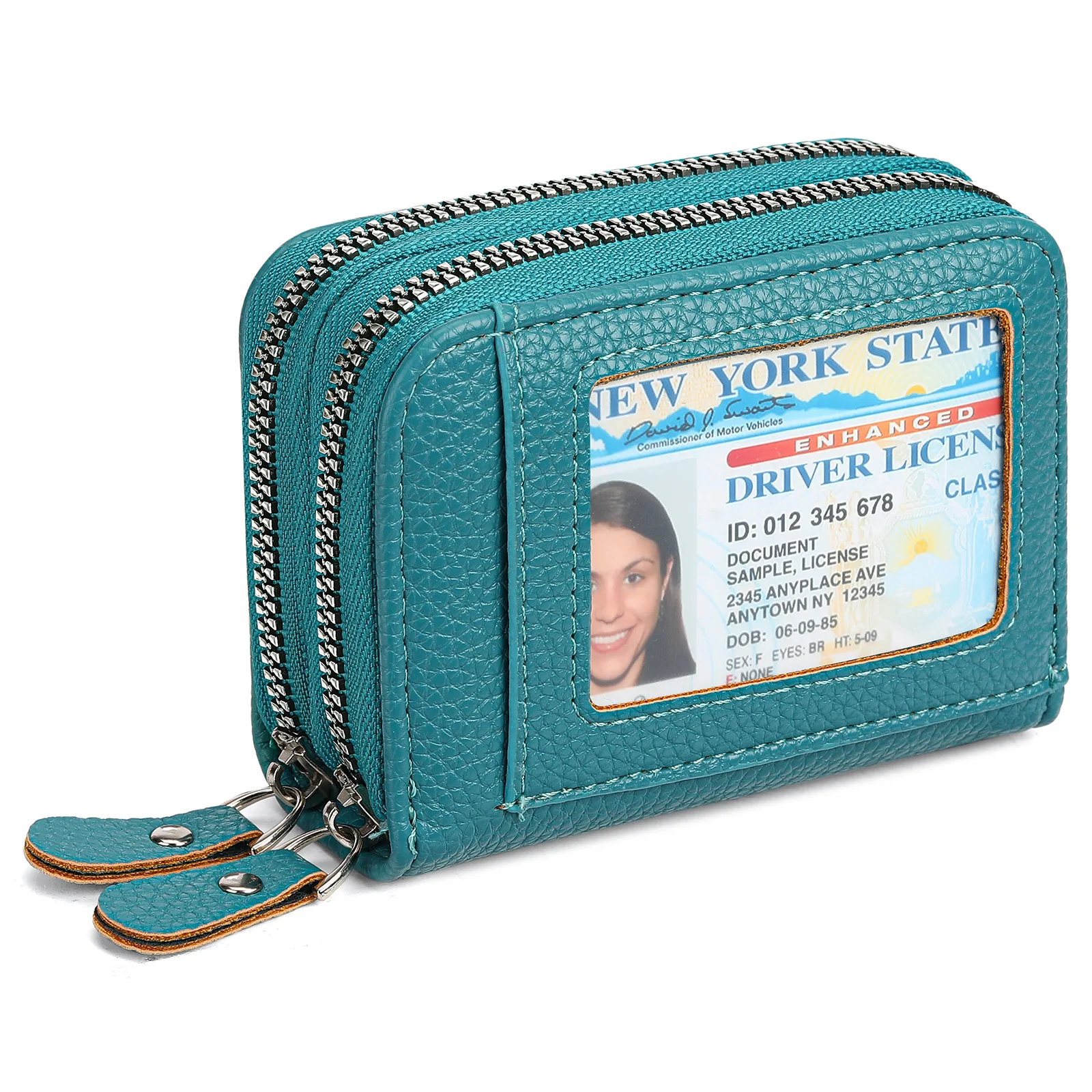 Women PU Leather Card Holder with ID Window Double Zipper Small Wallet Multi Layer Coin Purse Ladies Daily Travel Clutch