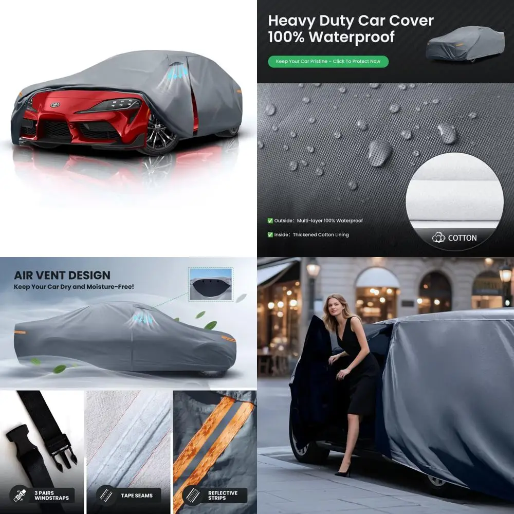 

Breathable Vents Waterproof Car Cover Premium Upgrade with Cotton Liner and Zipper for 1993-2025 Models