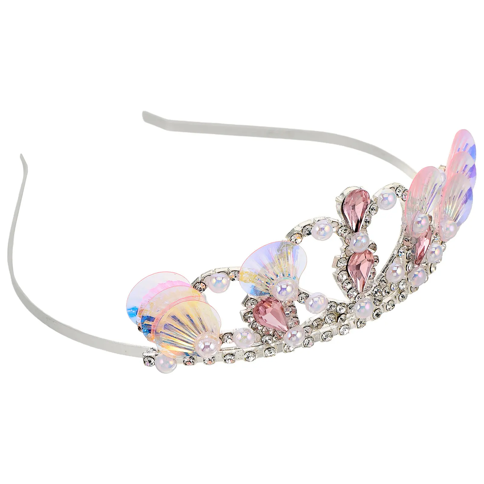 Sea Shell Mermaid Tiara Headband with 3D Crown Rhinestone Sparkling Sequins Ocean Theme Fake Pearl for Birthday Halloween Party