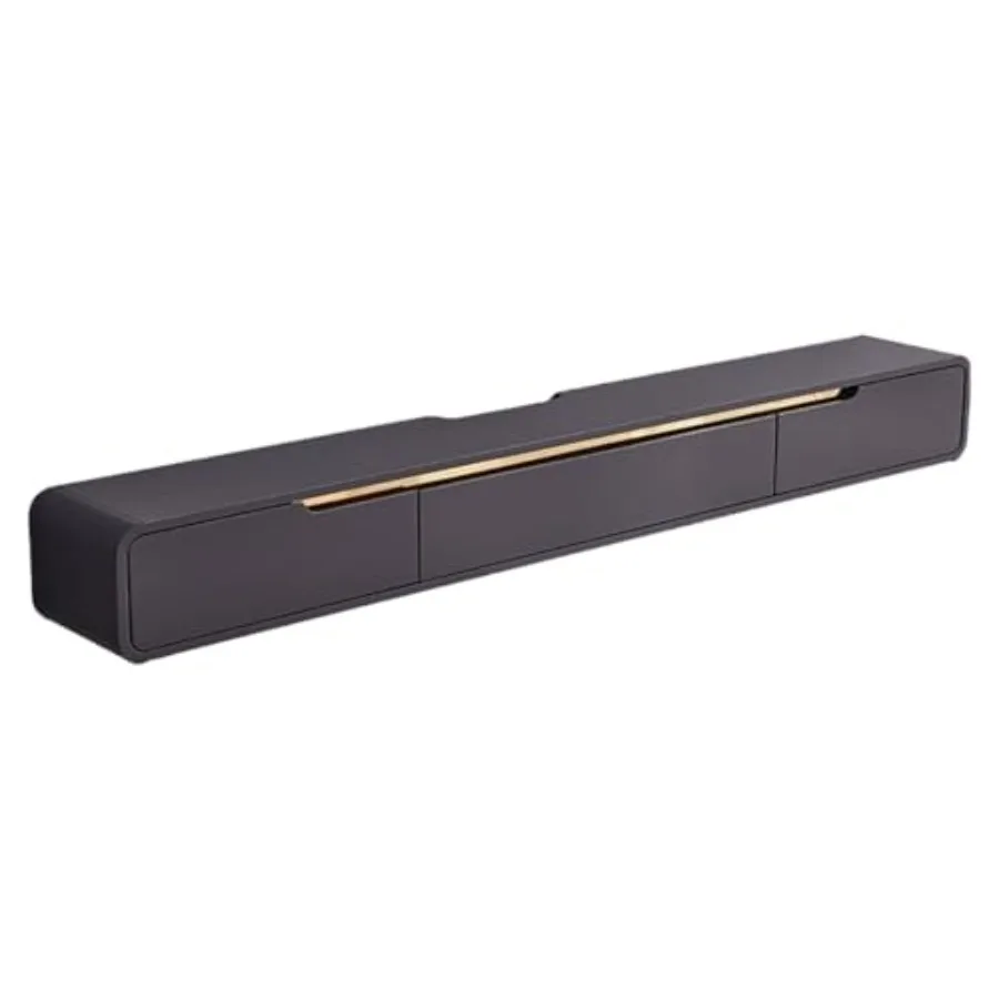 

Narrow Wall Mounted TV Cabinet - Stylish Media Console Entertainment Center with 2 Drawers and Decorative Strips, Perfect Stora