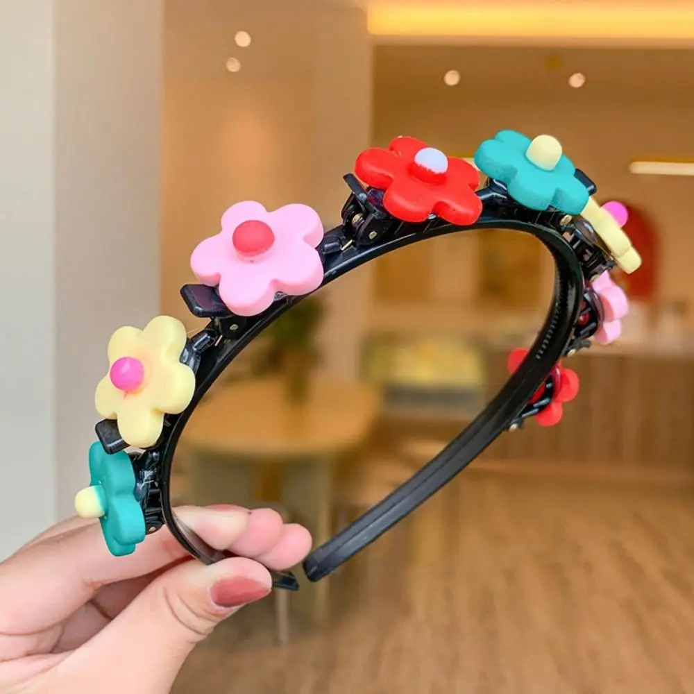 

Korean Double Bangs Hairpin Hairband Braided Colorful Flower Children's Wave Hair Hoop Kawaii Princess Kids Teeth Headband