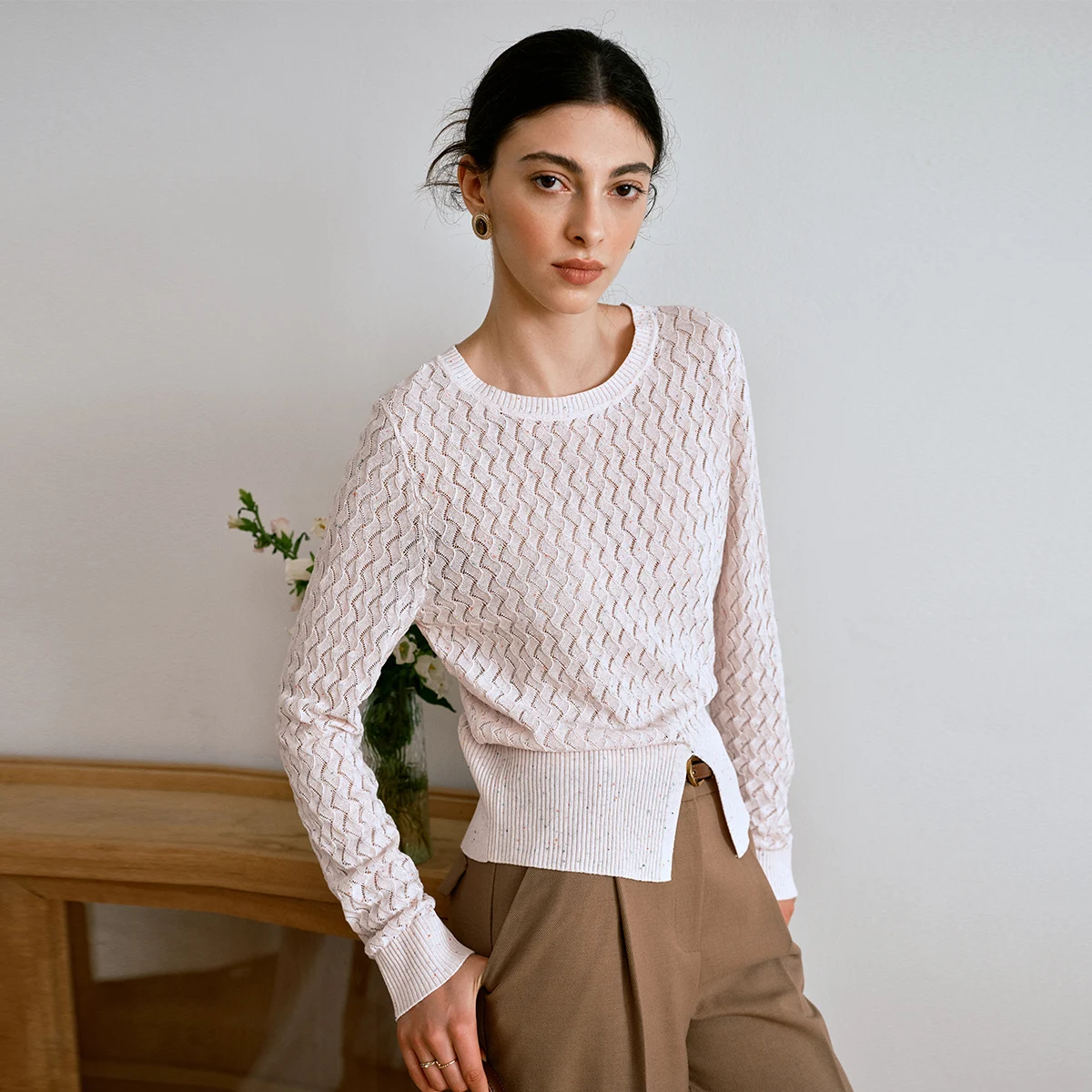 

OLrain Elegant Pullovers Sweater Woman 2025 Autumn Ladies Hollow Out Knitwear Long Sleeve Lazy Tops Women's Clothing O57QZ000355