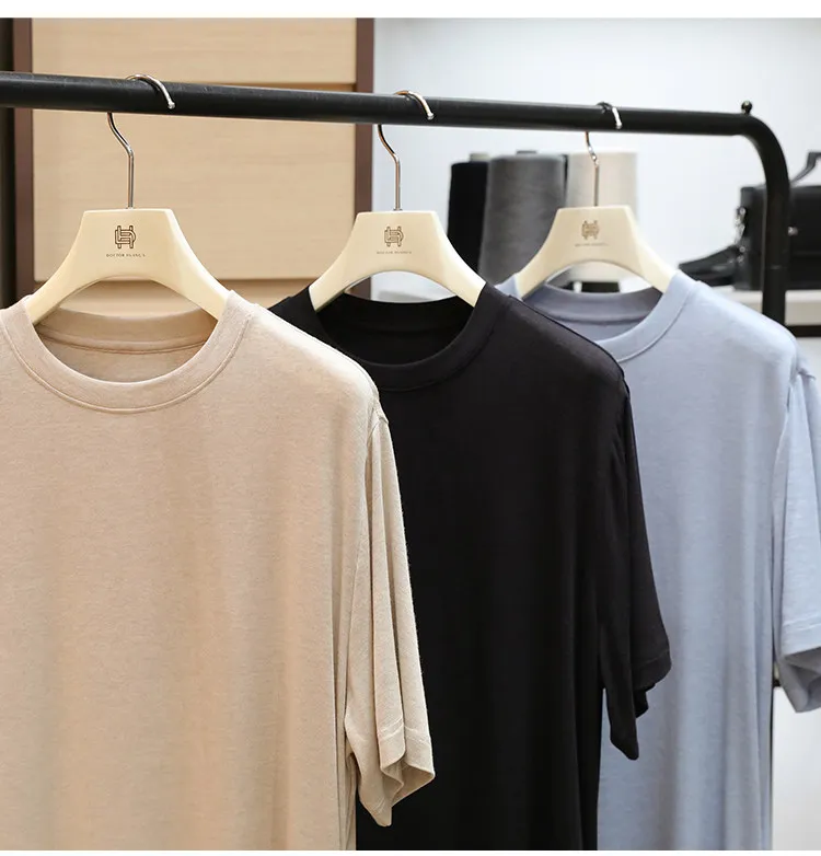 2026 summer new men's simple high-end wool cool skin-friendly breathable knitted short-sleeved T-shirt