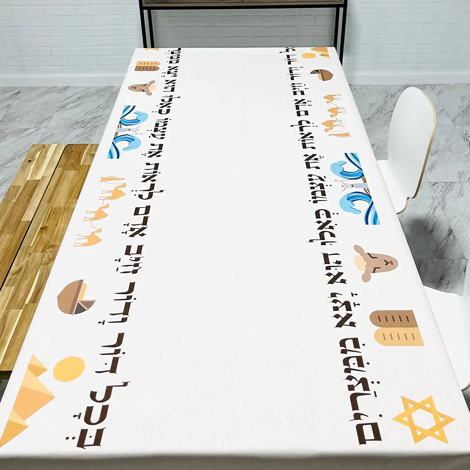 Happy Passover Waterproof Tablecloth Party Decoration Pesach Seder Jewish Hebrew Rectangle Tablecloth for Kitchen Dining Decor