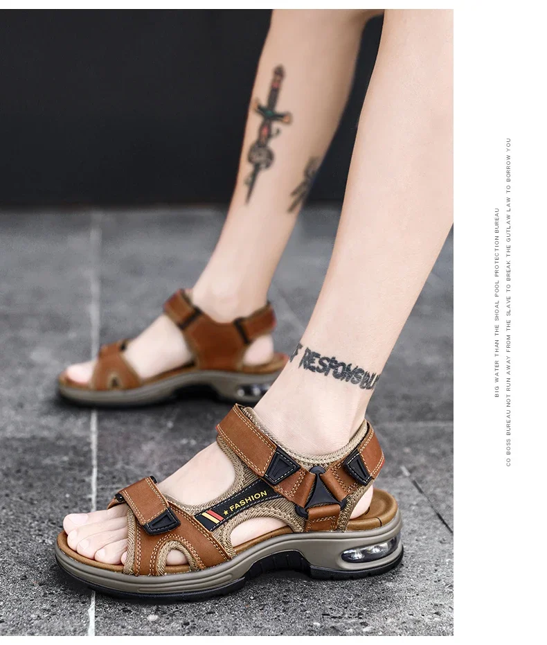 Neue Sommer Echtes Leder Männer Sandalen Mode-Design Atmungsaktive Casual Schuhe Männer Weichen Boden Outdoor Strand Sandalen Große Größe 46 – Detail 14