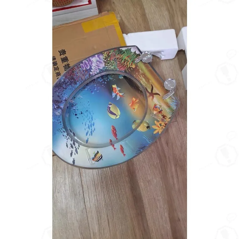 47*38CM High-grade Beautiful Resin Toilet Seat Cover Stainless Steel Slow Down Toilet Cover Mute Thickened U/V/O Universal