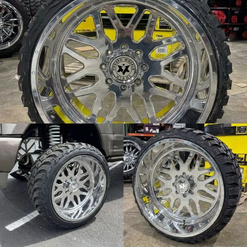 【2026】Viaol Custom Monoblock Forged Wheels 22x12J 24x14J 8x165.1 8x170 8x180 Chrome Rivet Look Deep Lip Truck Rims For Super Dut