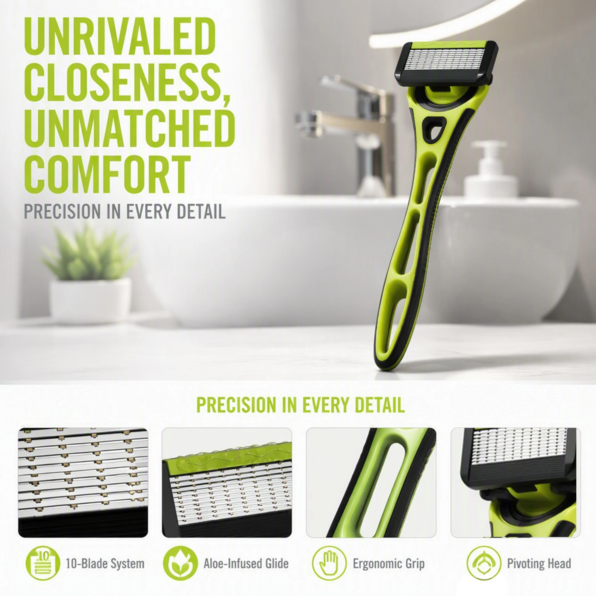 10-Blade Razor Refills for Men, Compact Cartridges with Lubricated Strip, Great for Outdoor Trips & Teen First Shave