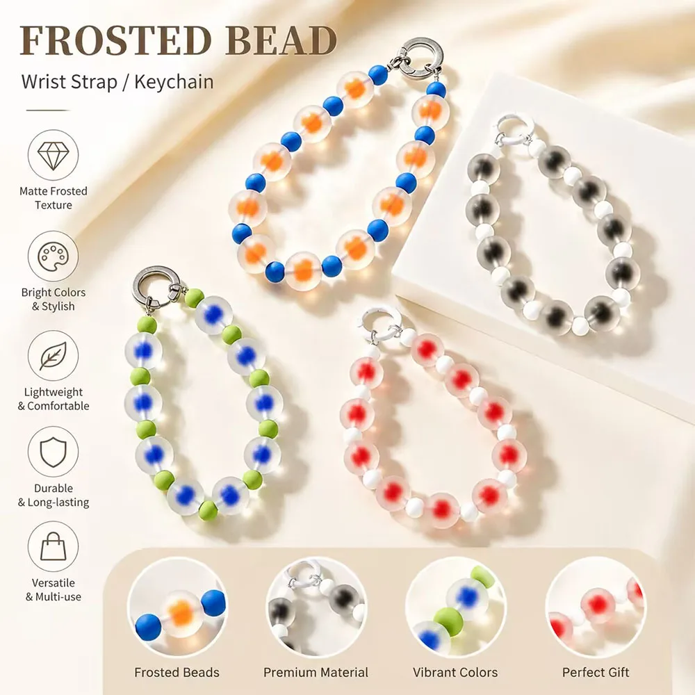 Jelly Colorful Acrylic Beaded Phone Charm Strap Frosted Style Wristlet Lanyard Keychain Pendant for Phone Case Bag Accessories view 2