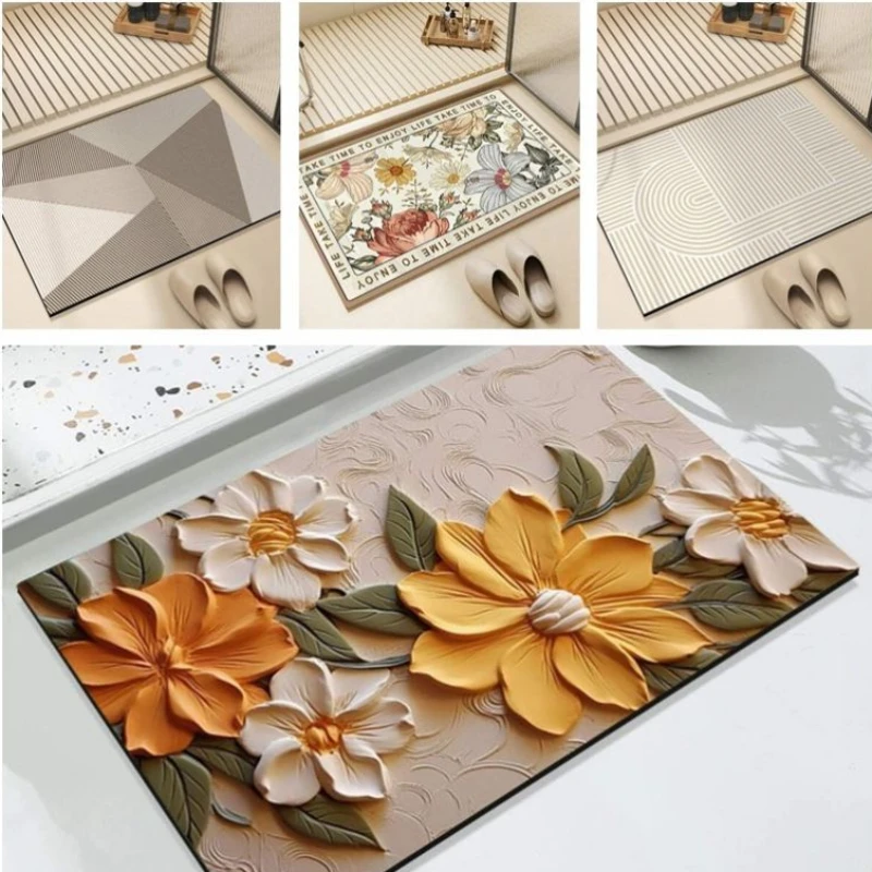 Flower Printed Bath Mat Non Slip Super Absorbent Kitchen Bathroom Rugs for Home Decoration Laundry Room Entrance Carpet Washable