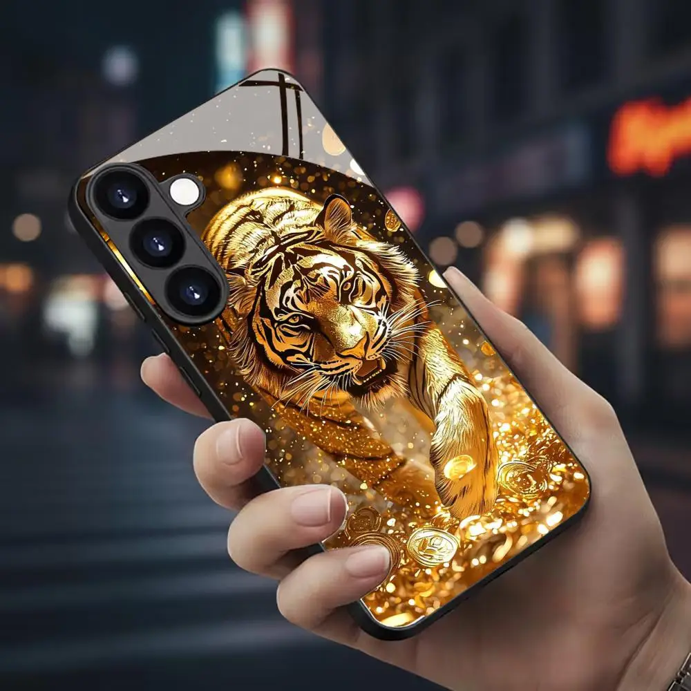Tiger pattern glass Phone Case For Samsung Galaxy S26 S25 S24 S22 S23 Ultra S21 S20 Plus 5G Frosted Non-Slip Full Cover