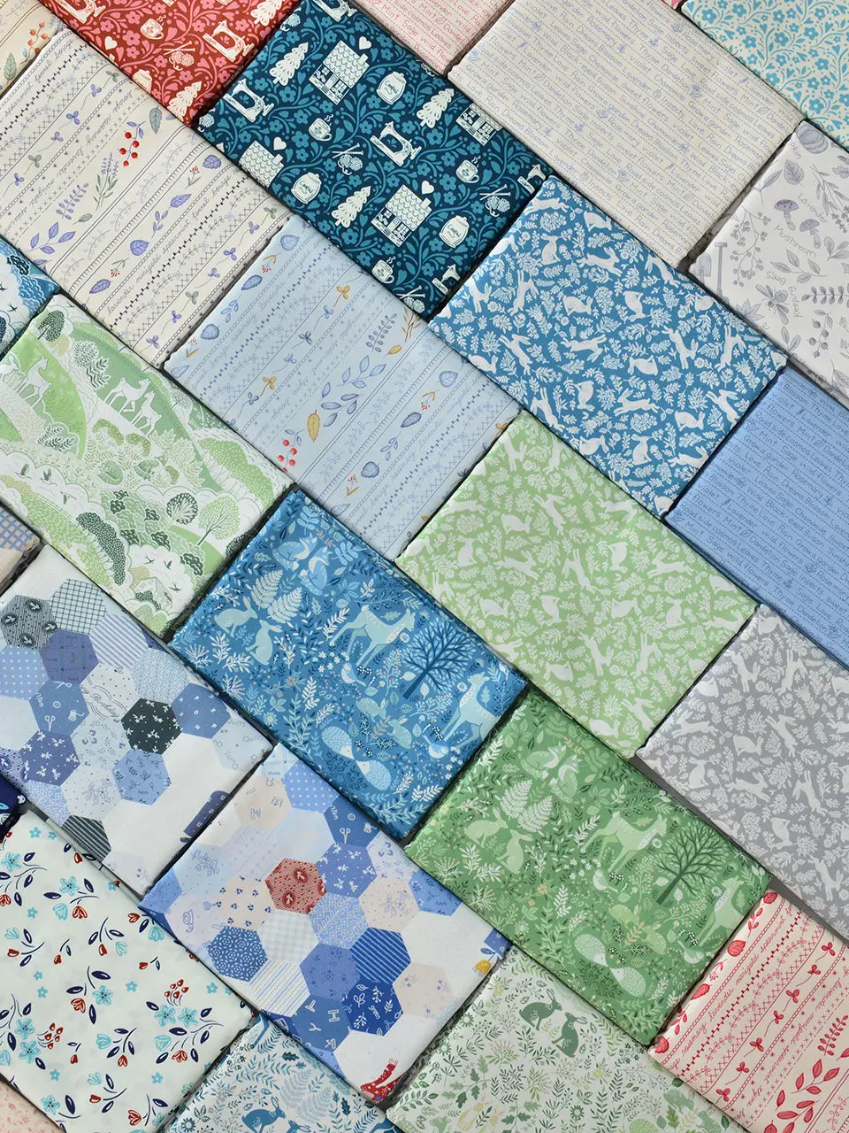 Pure Cotton Fabric Beige Blue Coffee Patchwork for DIY Handmade Village Dandelion Rabbit Rooster Flower by Half Meter